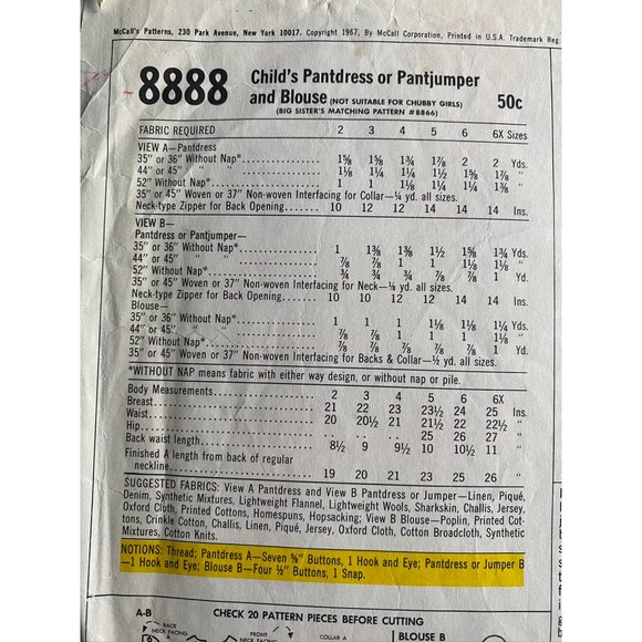 McCalls 8888 Girls romper blouse pattern size 5 - Picture 4 of 6